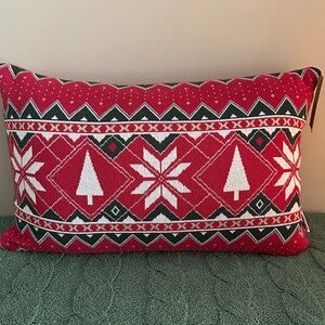 Merry Christmas Holiday Pillow Red Green Snowflake NEW!